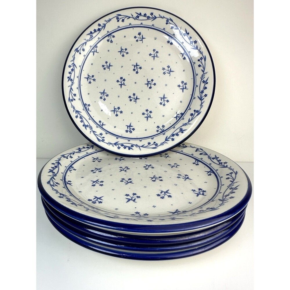 (5) VTG PROVENCE DINNER PLATE 260 Bouquet Blue 10 1/2" Oven Dishwasher Safe